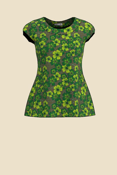 Grön tröja med blommor i ekologisk bomullsjersey från Esther & Inez