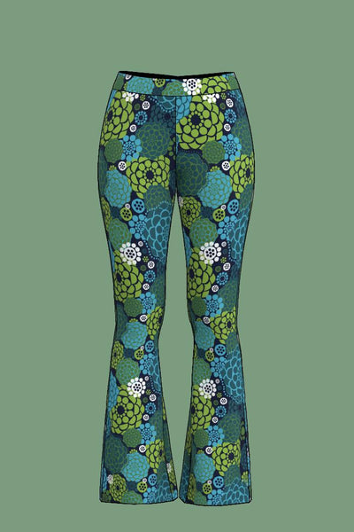 blå gröna mönstrade leggings med utsvängda ben från Esther & Inez