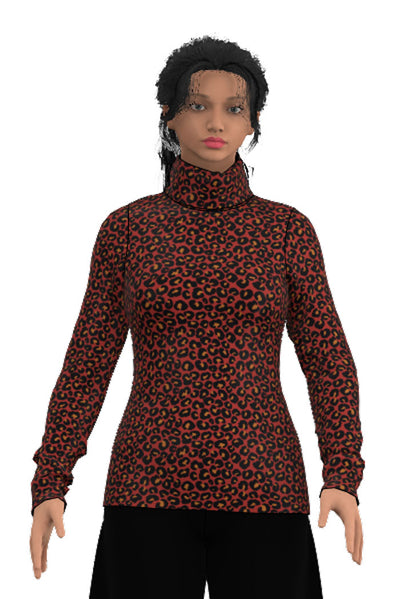 Polotröja med lång ärm i tajt passform med längd till under höftben i leopard tyg som går i rött från märket Esther & Inez