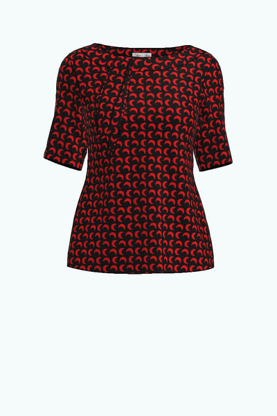 svart och röd mönstrad tröja med båthals slow fashion från Esther & Inez