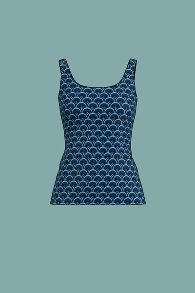 blått linne i geometriskt mönster från Esther & Inez